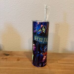 New Beetlejuice stainless steel tumbler with lid, metal straw and cleaning brush